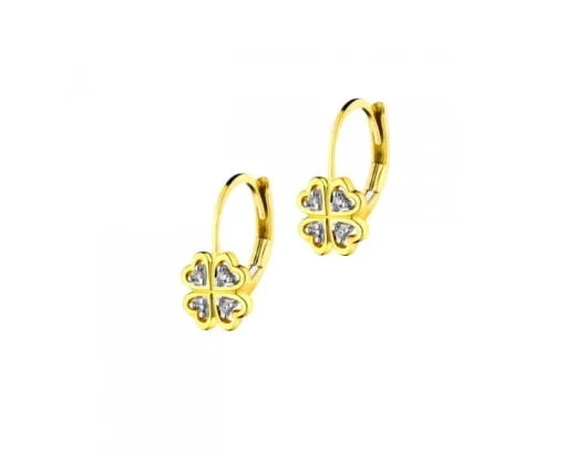 Kolczyki z żółtego złota z diamentami - koniczyny - 0,02 ct - próba 375