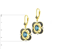 Kolczyki z żółtego złota z diamentami, szafirami i topazami London Blue - próba 585
