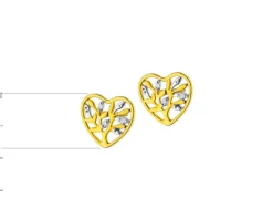 Kolczyki z żółtego złota z diamentami - serca, drzewka - 0,01 ct - próba 375
