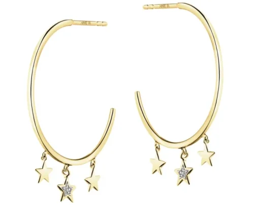 Kolczyki z żółtego złota z diamentami - gwiazdy - 0,006 ct - próba 375