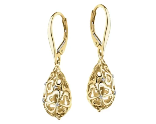 Kolczyki z żółtego złota z diamentami - koniczyny - 0,02 ct - próba 585