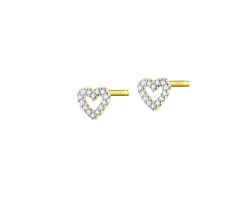 Kolczyki z żółtego złota z diamentami - serca - 0,06 ct - próba 375