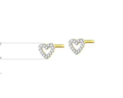 Kolczyki z żółtego złota z diamentami - serca - 0,06 ct - próba 375