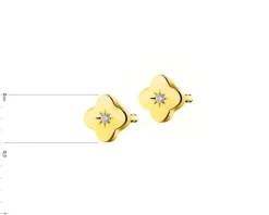 Kolczyki z żółtego złota z diamentami - kwiaty - 0,008 ct - próba 375