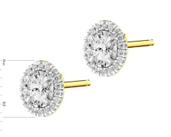 Kolczyki z żółtego złota z diamentami  - kwiaty - 0,006 ct - próba 375