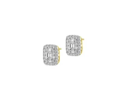 Kolczyki z żółtego złota z diamentami - kwadraty - 0,05 ct - próba 375