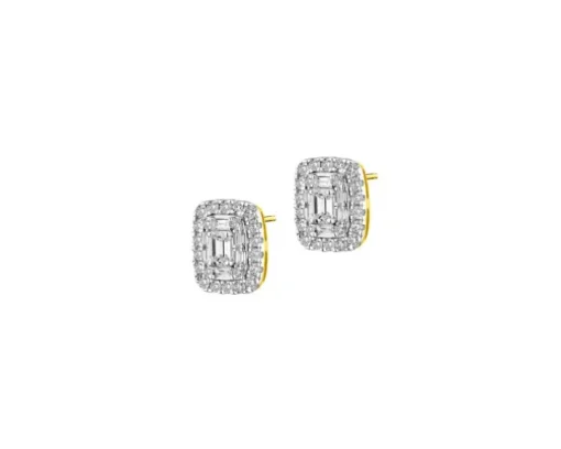 Kolczyki z żółtego złota z diamentami - kwadraty - 0,05 ct - próba 375
