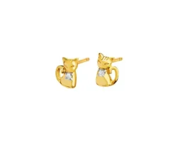 Kolczyki z żółtego złota z diamentami - koty - 0,01 ct - próba 375