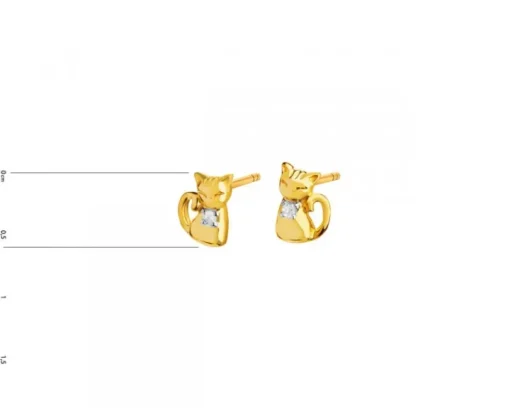 Kolczyki z żółtego złota z diamentami - koty - 0,01 ct - próba 375