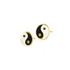 Kolczyki z żółtego złota z diamentami i emalią - yin yang - 0,01 ct - próba 375