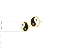 Kolczyki z żółtego złota z diamentami i emalią - yin yang - 0,01 ct - próba 375