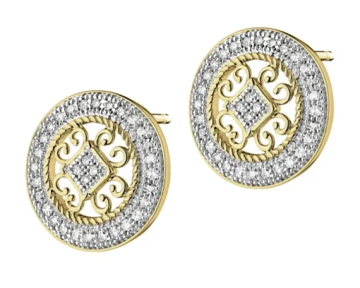 Kolczyki z żółtego złota z diamentami - koła - 0,15 ct - próba 585