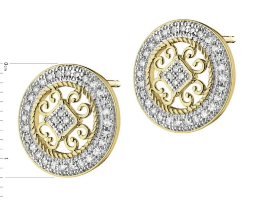 Kolczyki z żółtego złota z diamentami - koła - 0,15 ct - próba 585