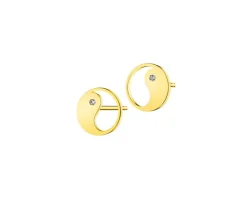 Kolczyki z żółtego złota z diamentami -  yin yang - 0,008 ct - próba 375