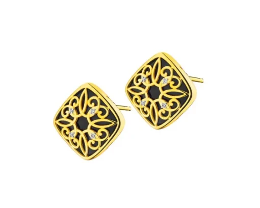 Kolczyki z żółtego złota z diamentami - kwiaty - 0,01 ct - próba 375