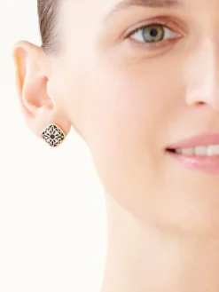 Kolczyki z żółtego złota z diamentami - kwiaty - 0,01 ct - próba 375
