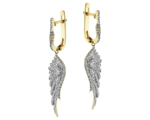 Kolczyki z żółtego złota z diamentami i emalią - kwiaty - 0,008 ct - próba 375