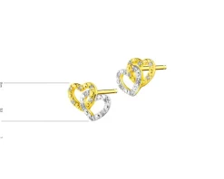 Kolczyki z żółtego złota z diamentami - serca - 0,06 ct - próba 375