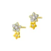 Kolczyki z żółtego złota z diamentami - kwiaty - 0,06 ct - próba 585