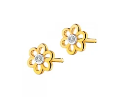 Kolczyki z żółtego złota z diamentami - kwiaty - 0,008 ct - próba 375