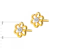 Kolczyki z żółtego złota z diamentami - kwiaty - 0,008 ct - próba 375
