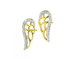 Kolczyki z żółtego złota z diamentami - skrzydła - 0,02 ct - próba 375