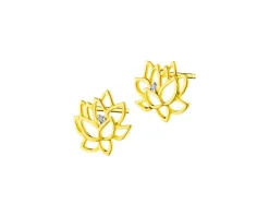 Kolczyki z żółtego złota z diamentami - kwiaty lotosu - 0,008 ct - próba 375