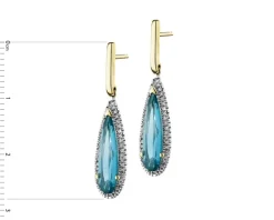 Kolczyki z żółtego złota z diamentami i topazami London Blue - próba 585