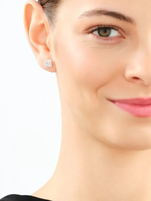 Kolczyki z żółtego złota z diamentami - kwadraty - 0,44 ct - próba 585