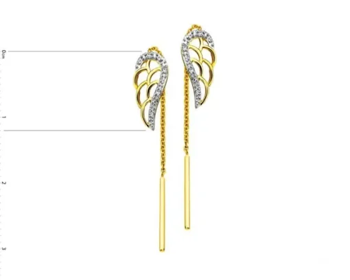 Kolczyki z żółtego złota z diamentami - skrzydła - 0,02 ct - próba 375