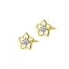 Kolczyki z żółtego złota z diamentami  - kwiaty - 0,006 ct - próba 585