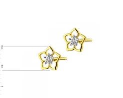 Kolczyki z żółtego złota z diamentami  - kwiaty - 0,006 ct - próba 585