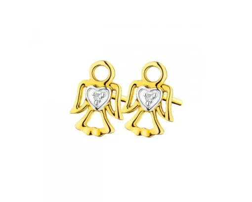 Kolczyki z żółtego złota z diamentami - aniołki, serca - 0,006 ct - próba 375