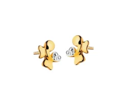 Kolczyki z żółtego złota z diamentami - aniołki, serca - 0,006 ct - próba 585