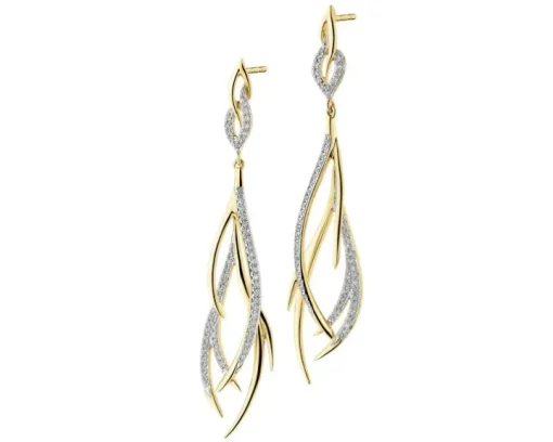 Kolczyki z żółtego złota z diamentami - 0,24 ct - próba 585