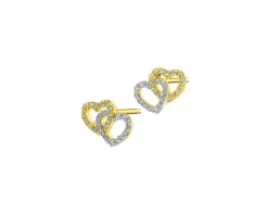 Kolczyki z żółtego złota z diamentami - serca - 0,16 ct - próba 585