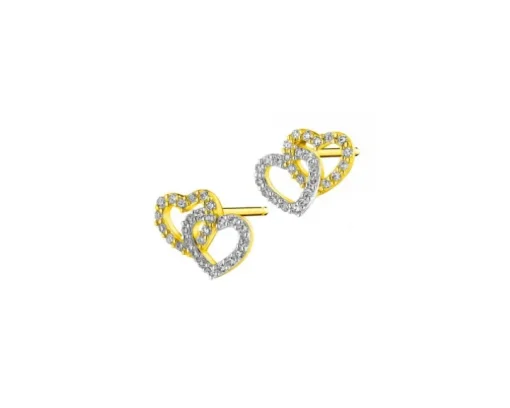 Kolczyki z żółtego złota z diamentami - serca - 0,16 ct - próba 585