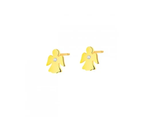 Kolczyki z żółtego złota z diamentami - aniołki - 0,004 ct - próba 375