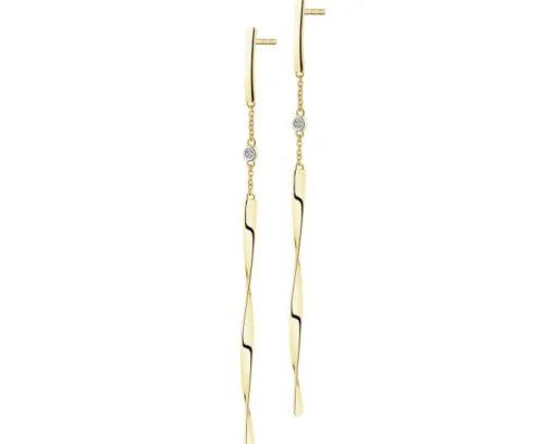 Kolczyki z żółtego złota z diamentami - 0,01 ct - próba 585