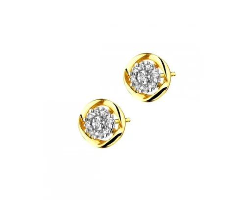 Kolczyki z żółtego złota z diamentami - 0,06 ct - próba 375