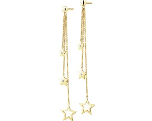 Kolczyki z żółtego złota z diamentami - gwiazdy - 0,01 ct - próba 375