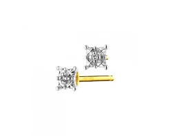 Kolczyki z żółtego złota z diamentami - 0,006 ct - próba 375