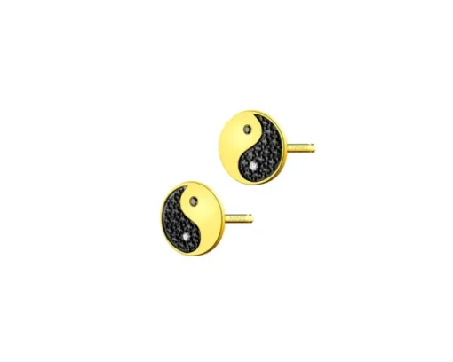 Kolczyki z żółtego złota z diamentami - yin yang - 0,016 ct - próba 375