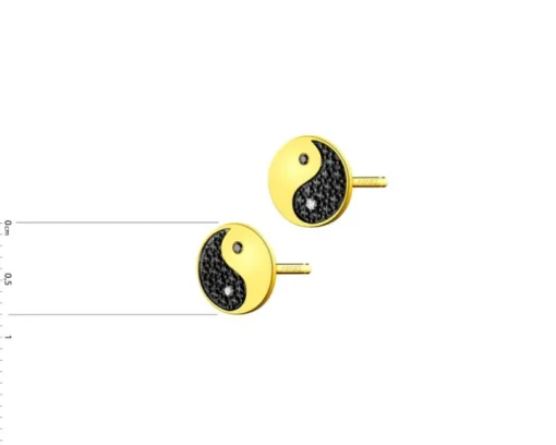 Kolczyki z żółtego złota z diamentami - yin yang - 0,016 ct - próba 375
