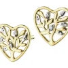 Kolczyki z żółtego złota z diamentami - serca, drzewka - 0,01 ct - próba 585