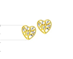 Kolczyki z żółtego złota z diamentami - serca, drzewka - 0,01 ct - próba 585