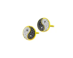 Kolczyki z żółtego złota z diamentami - yin yang - 0,16 ct - próba 585