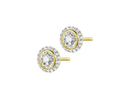 Kolczyki z żółtego złota z diamentami - serca - 0,27 ct - próba 585