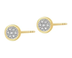 Kolczyki z żółtego złota z diamentami - liście - 0,008 ct - próba 375