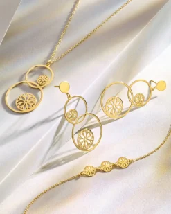 Naszyjnik srebrny - koła, kwiaty, rozety